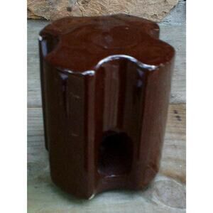 Vintage Glazed Ceramic Dark Brown Electrical Strain Insulator Old